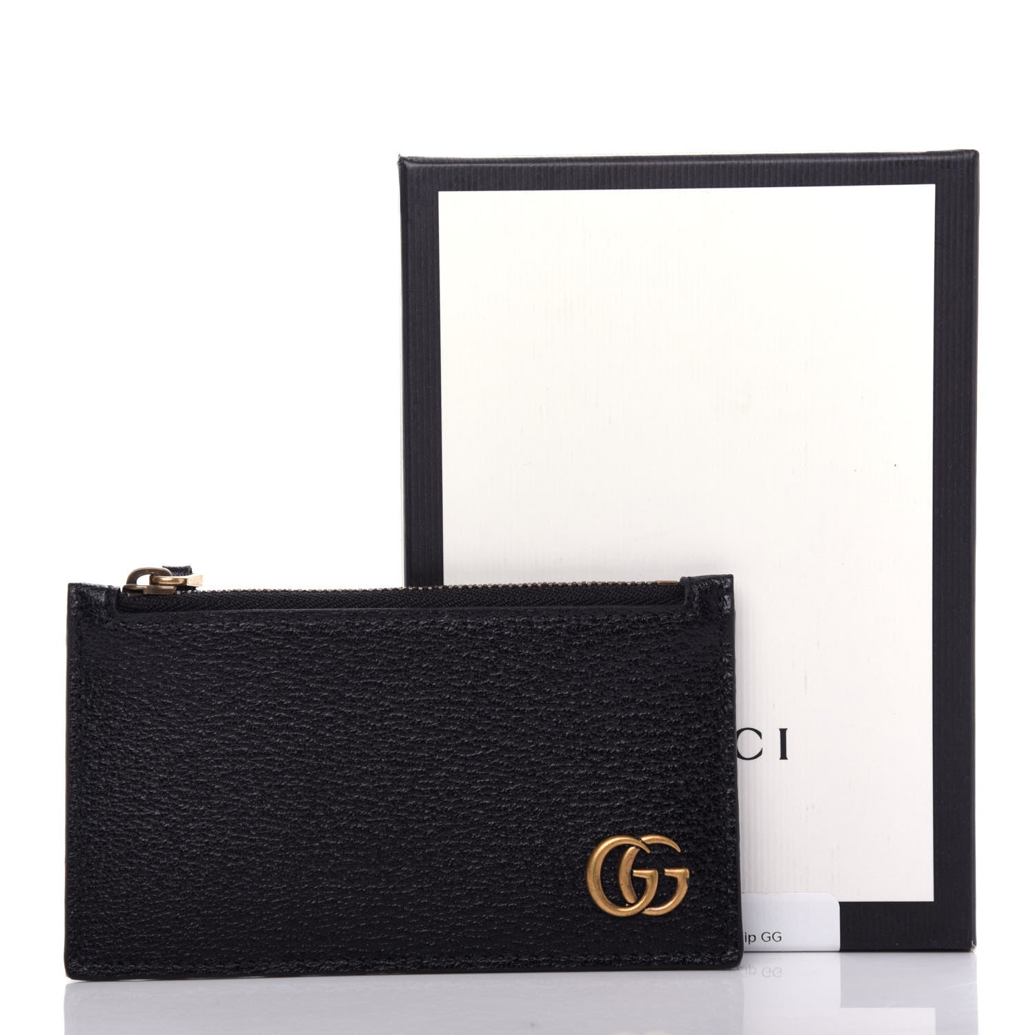 Gucci Calfskin Boar Effect GG Marmont Coin Case Card Holder Black 7 of 7