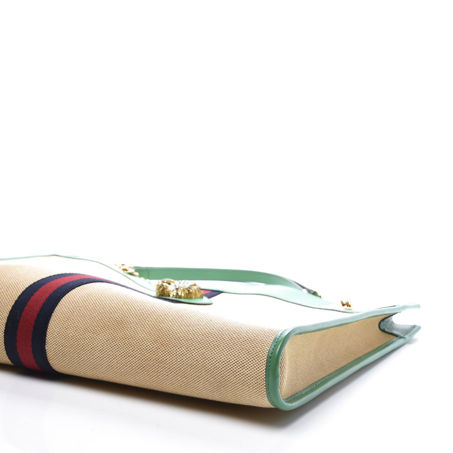 Canvas Calfskin Large Rajah Chain Tote Beige Green