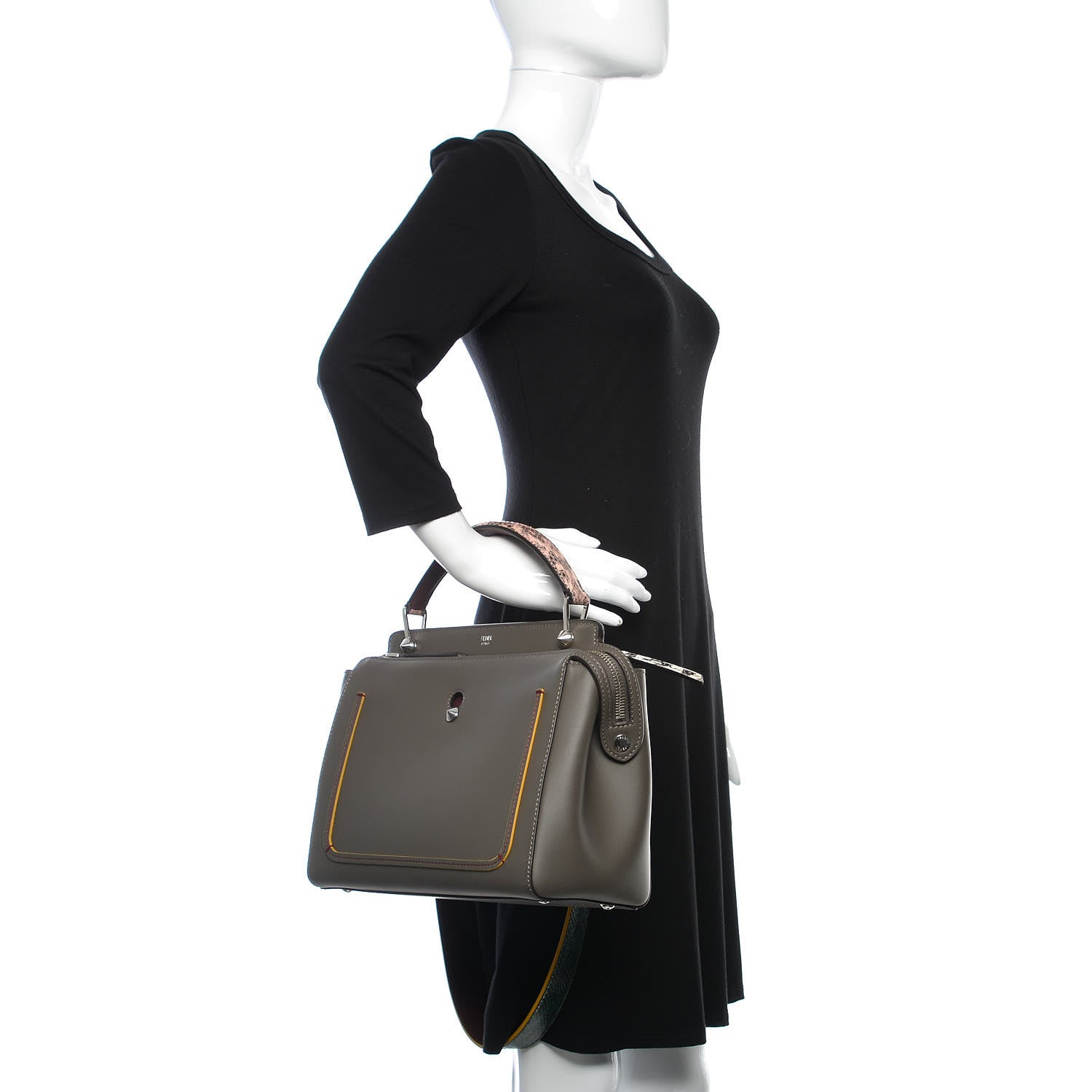 Fendi Vitello Baltico Dolce Elaphe DotCom Satchel Carbone Ramar Multicolor 3 of 11