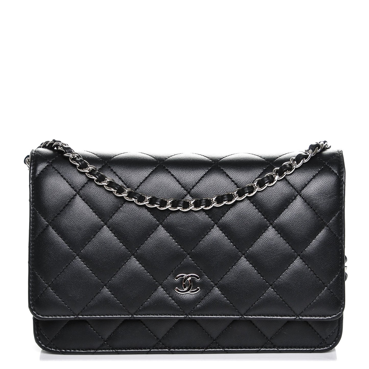 Lambskin Quilted Wallet On Chain WOC Black