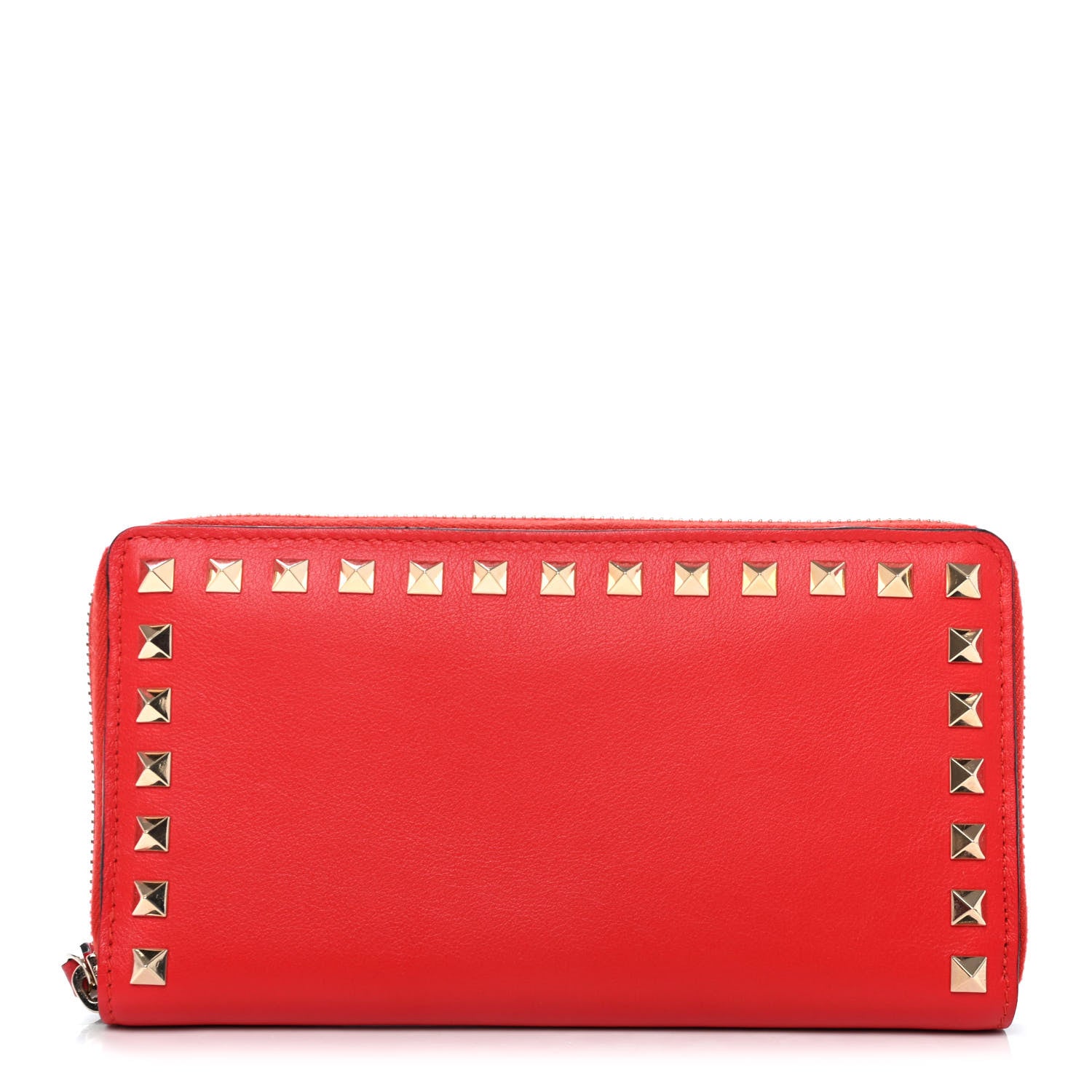Valentino Garavani Calfskin Rockstud Zip Around Wallet Deep Orange 1 of 4