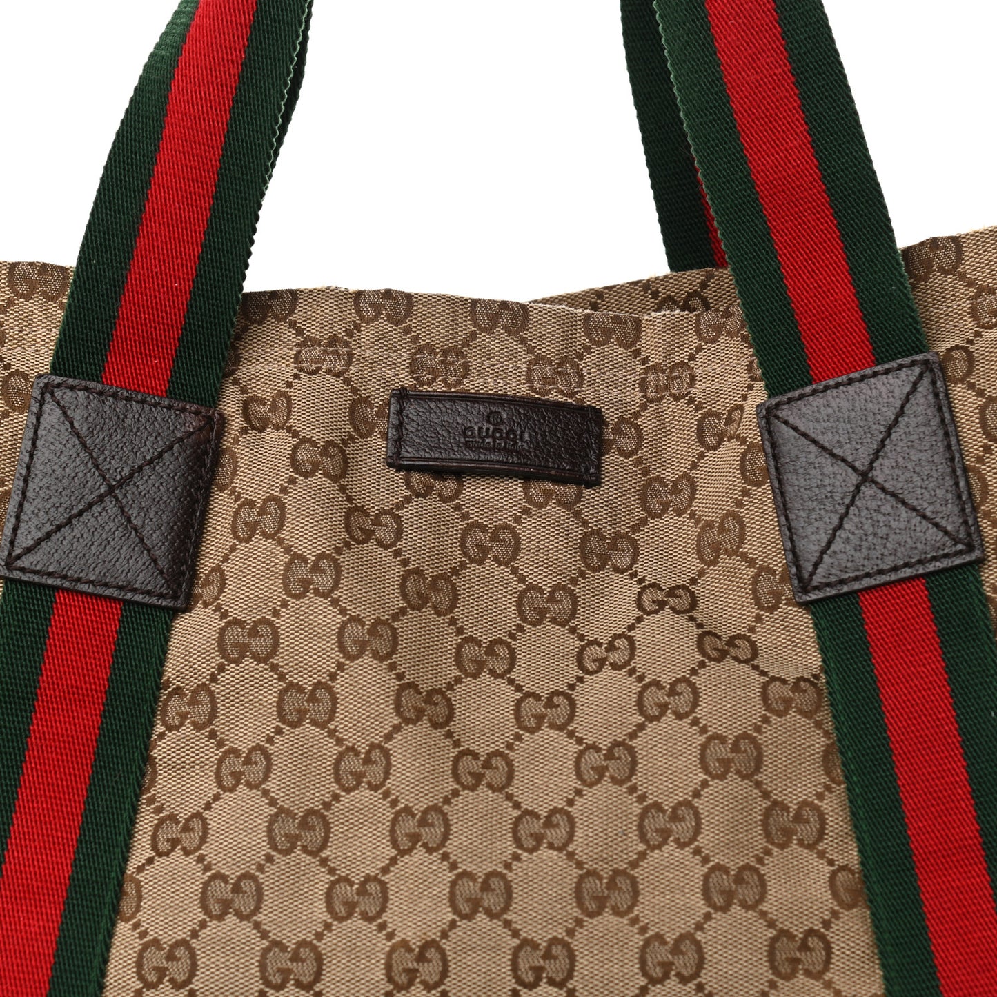 GG Monogram Medium Web Handle Vertical Tote Dark Brown