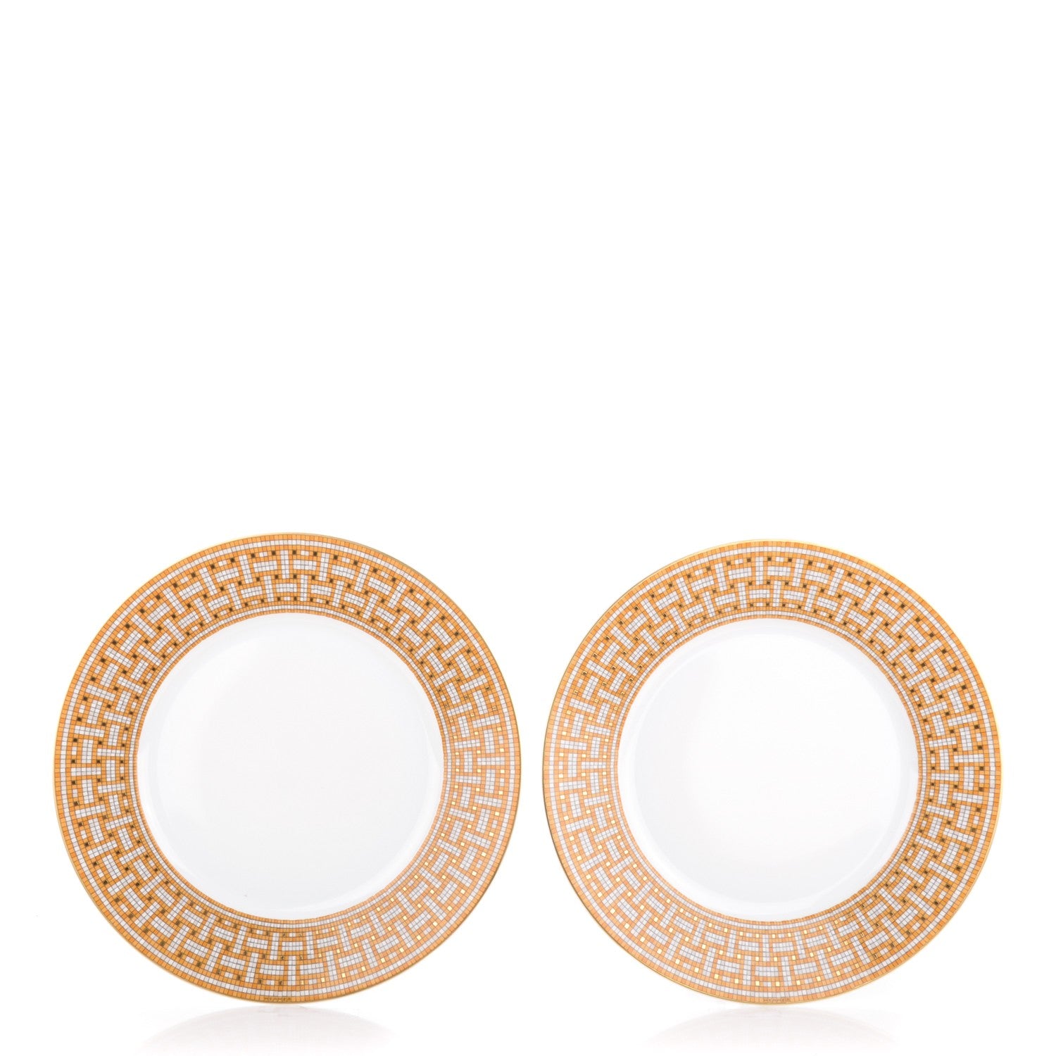 Hermes Porcelain Mosaique Au 24 Gold Dinner Plate Set of 2 1 of 5