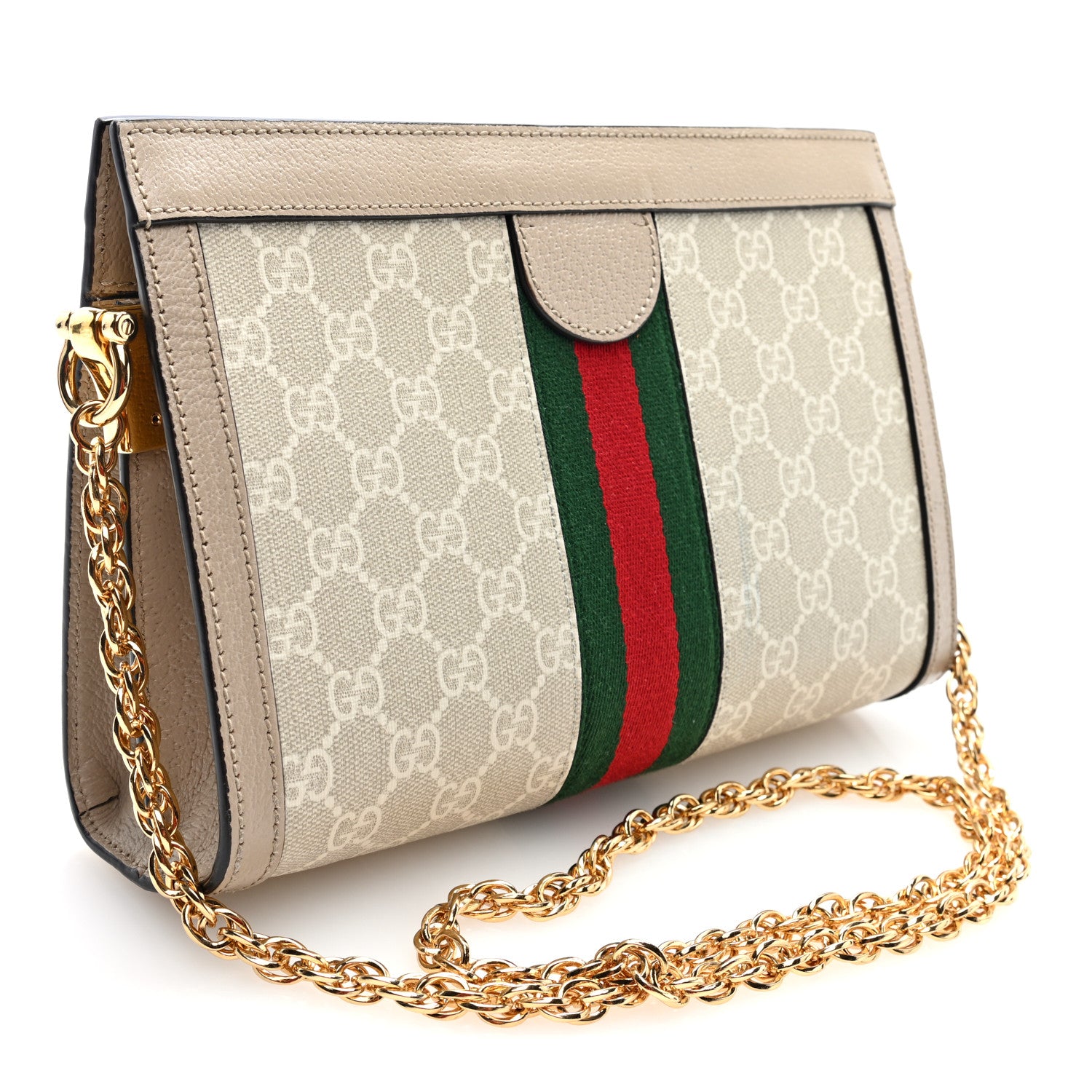Gucci GG Supreme Monogram Textured Dollar Calfskin Web Small Ophidia Chain Shoulder Bag Beige Mystic White Oatmeal 3 of 10