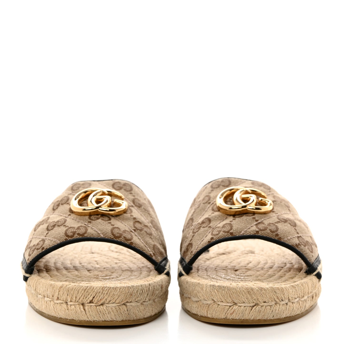 Monogram Matelasse GG Marmont Espadrille 20mm Slide Sandals 40 Beige Ebony Black