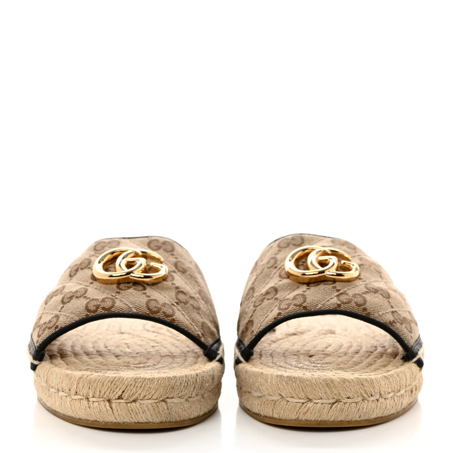 Gucci Monogram Matelasse GG Marmont Espadrille 20mm Slide Sandals 40 Beige Ebony Black 2 of 9