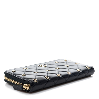 Chanel Lambskin Quilted All About Chanel Charm Zip Around Wallet Black 3 of 9