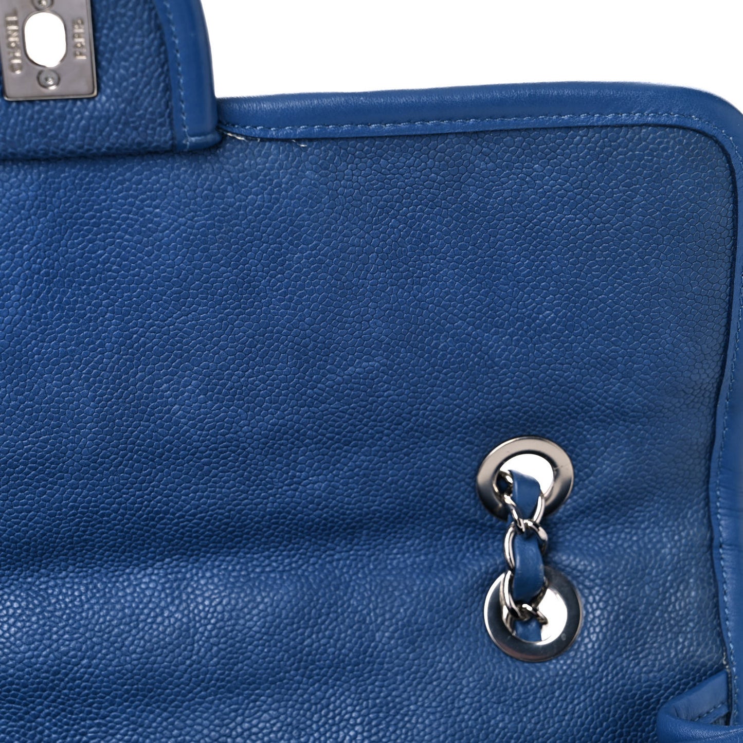 Caviar Quilted Large French Riviera Flap Blue