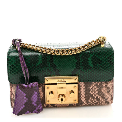 Gucci Snakeskin Small Padlock Shoulder Bag Green Pink Purple 1 of 11