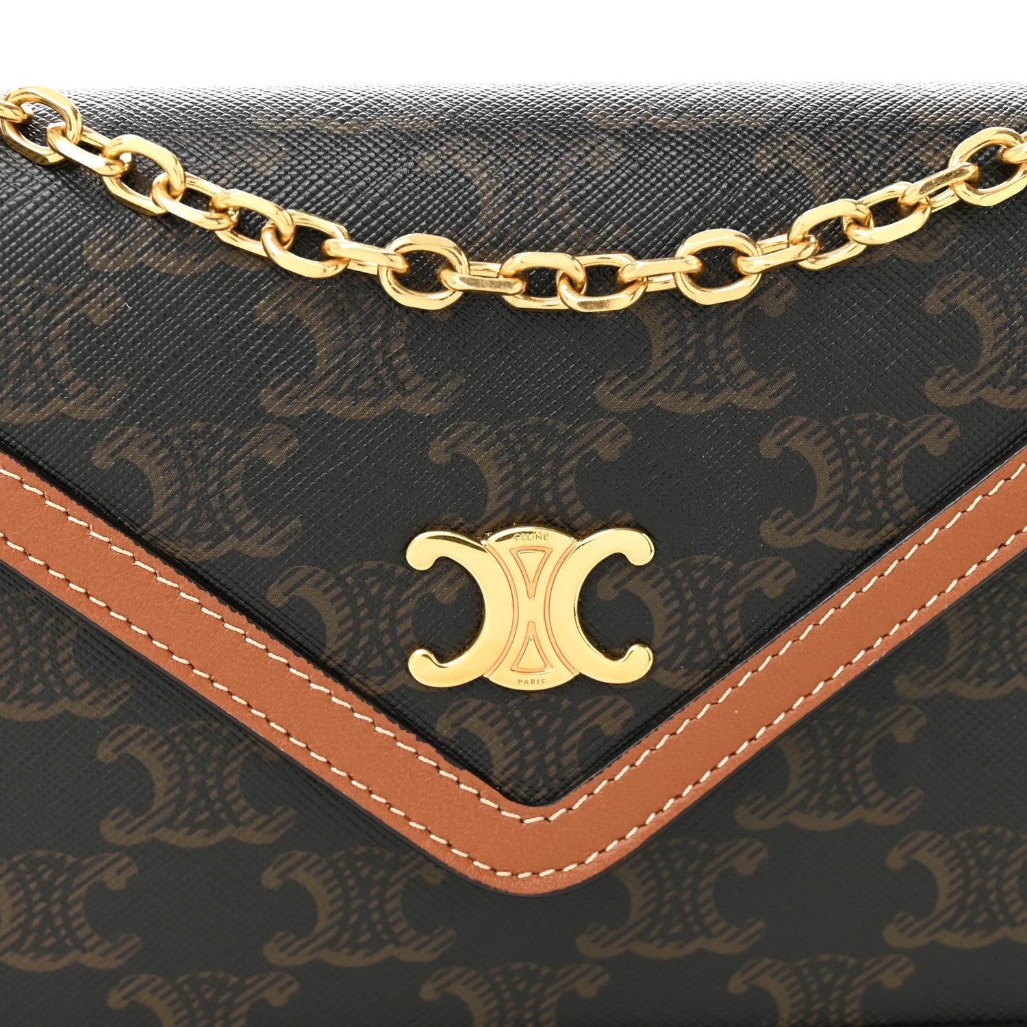 Celine Triomphe Canvas Calfskin Wallet on Chain Tan 8 of 10