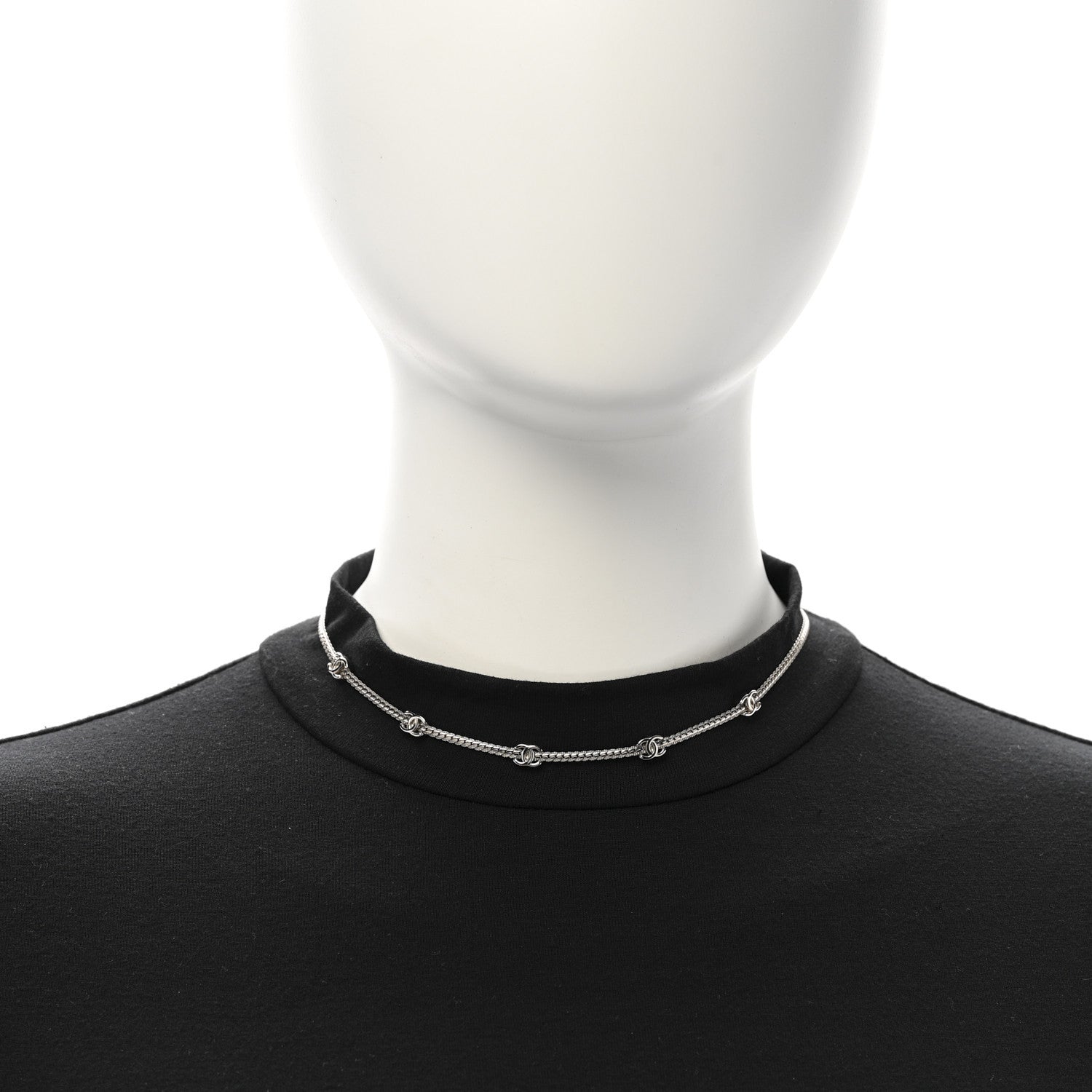 Chanel Metal CC Short Chain Necklace Silver 2 of 6