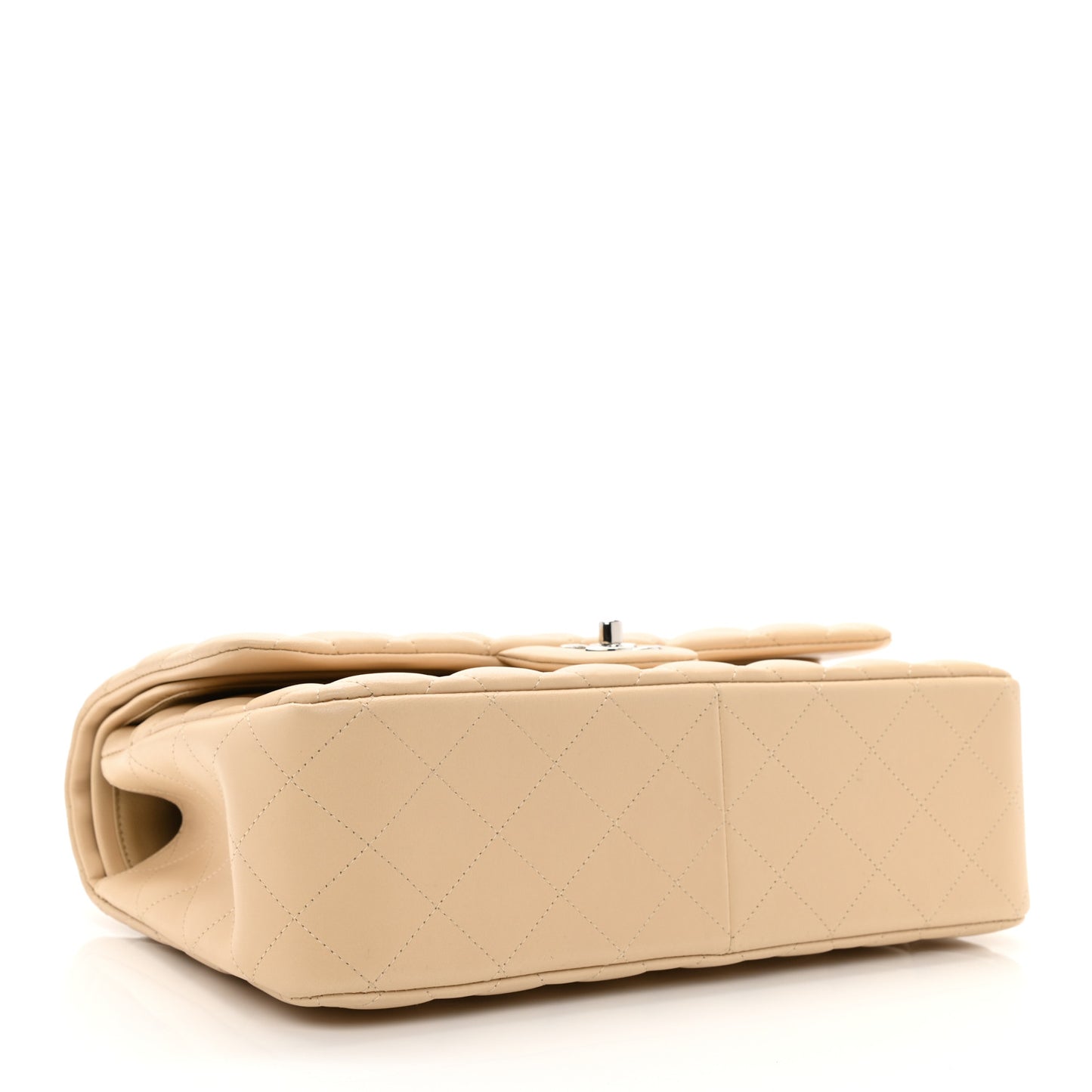 Lambskin Quilted Jumbo Double Flap Beige