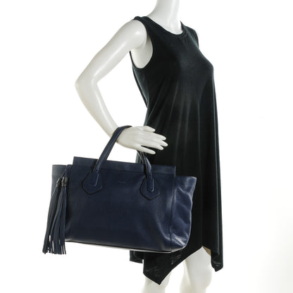 Gucci Pebbled Calfskin Large Lady Tassel Top Handle Bag Dark Blue 2 of 7