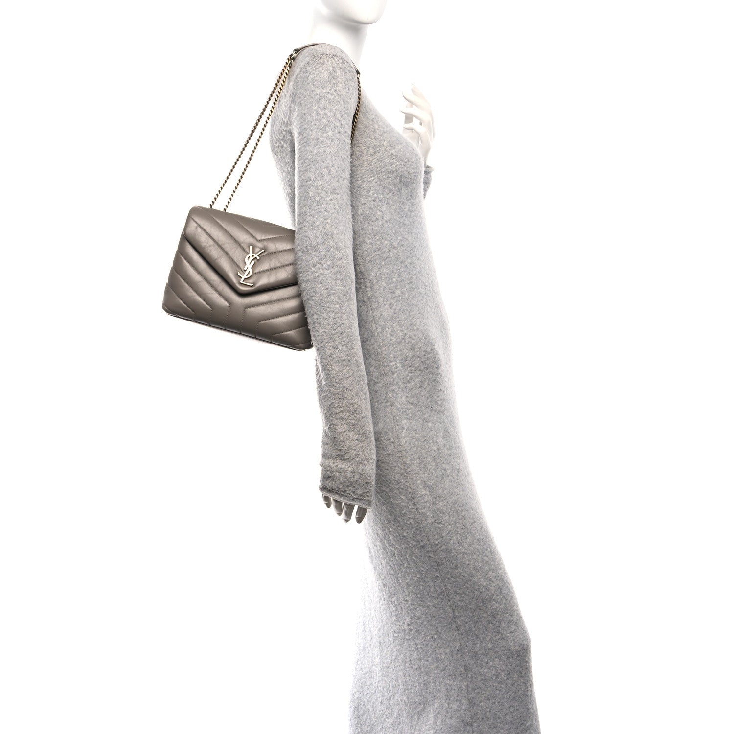 Saint Laurent Calfskin Y Quilted Monogram Small Loulou Chain Satchel Taupe 2 of 11