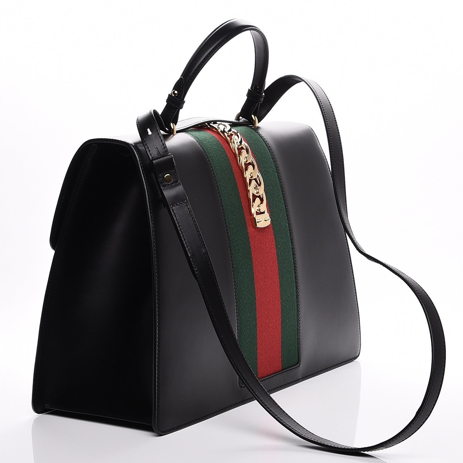 Gucci Calfskin Maxi Sylvie Top Handle Bag Black 4 of 8