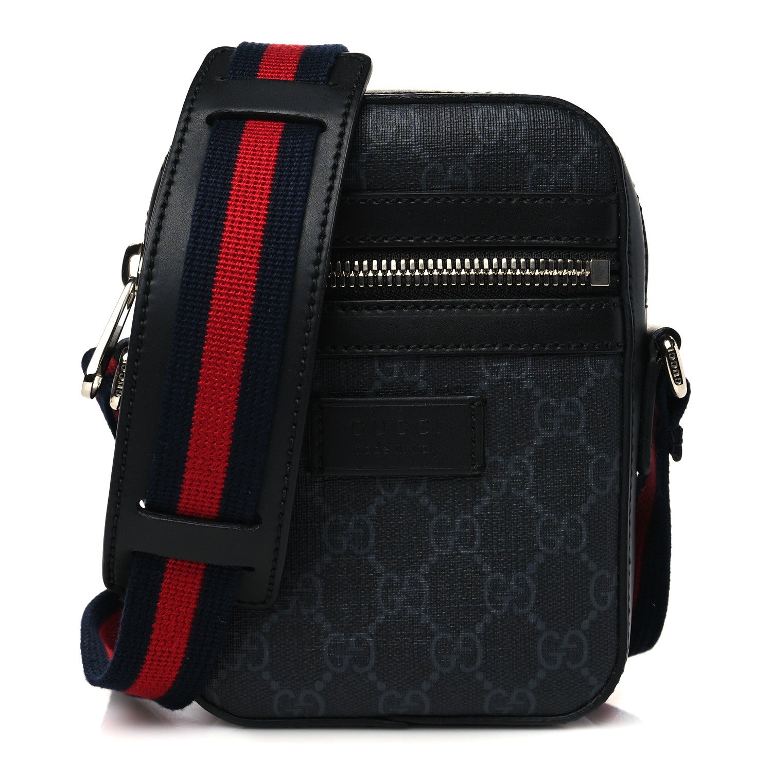 Gucci GG Supreme Monogram Appia Calfskin Web Small Camera Messenger Bag Black Grey 1 of 6