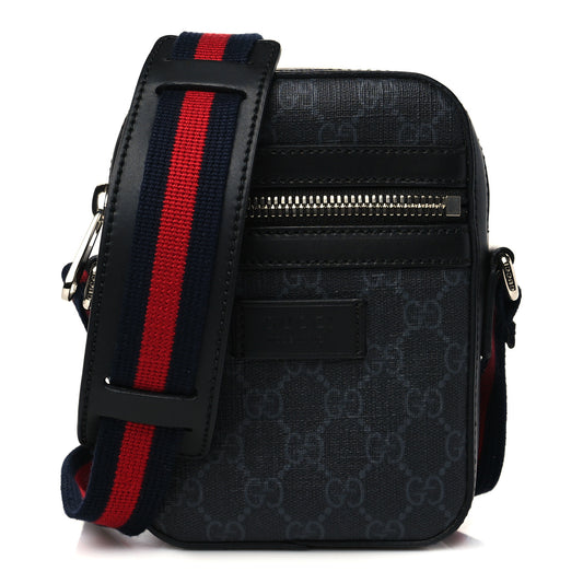 GG Supreme Monogram Appia Calfskin Web Small Camera Messenger Bag Black Grey