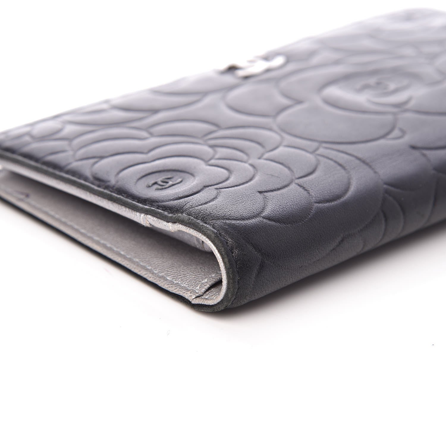 Chanel Lambskin Camellia Embossed Yen Wallet Black 21 of 22