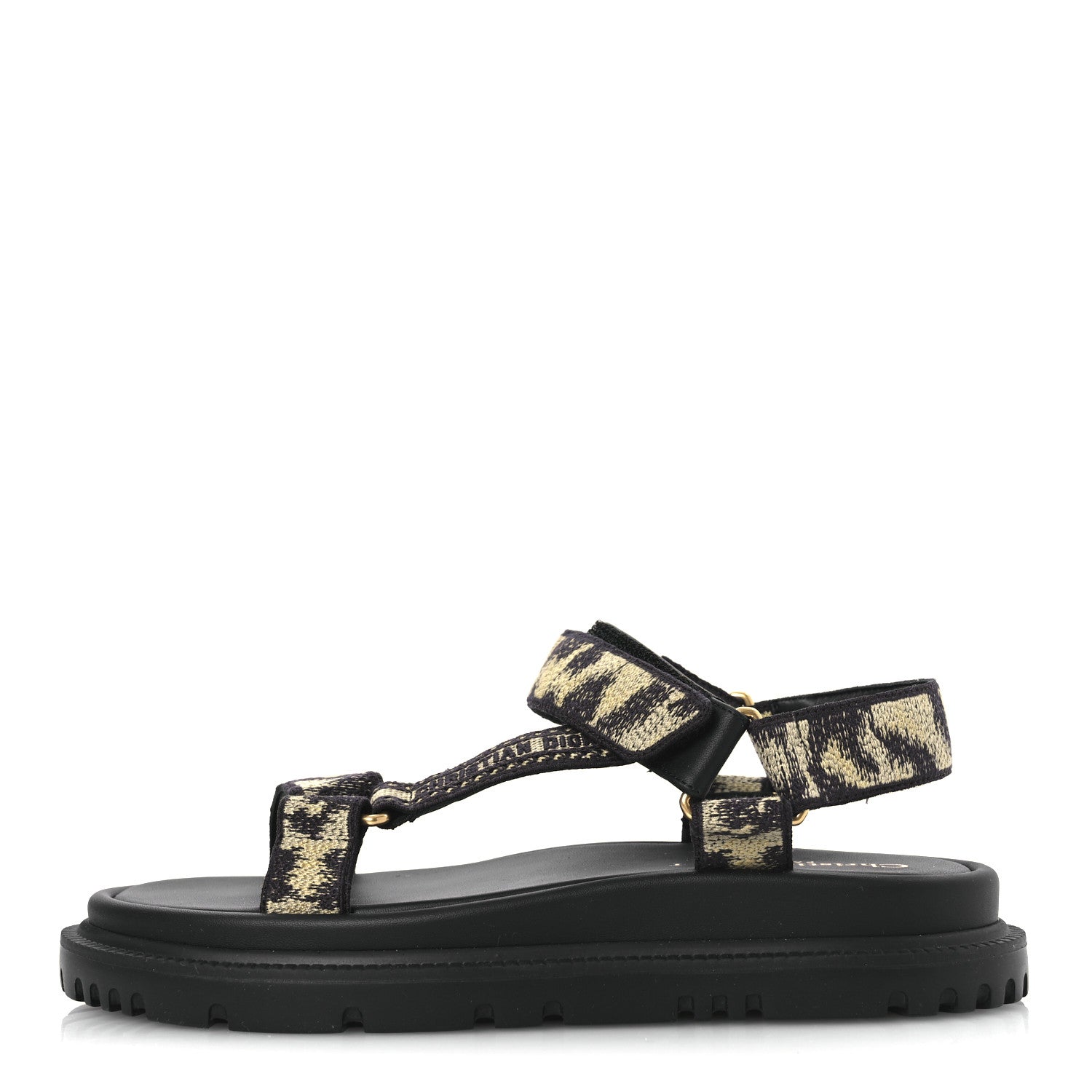 Christian Dior Canvas Embroidered Mizza Print 10mm D-Wave Sandals 37 Beige Multicolor 1 of 11