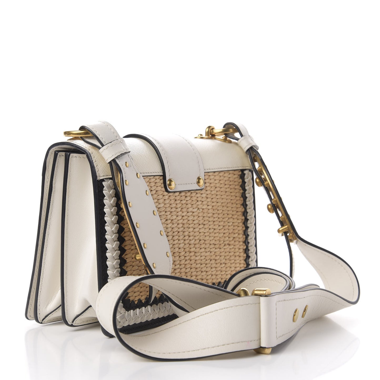 City Calf Raffia Saffiano Cahier Bag Naturale White