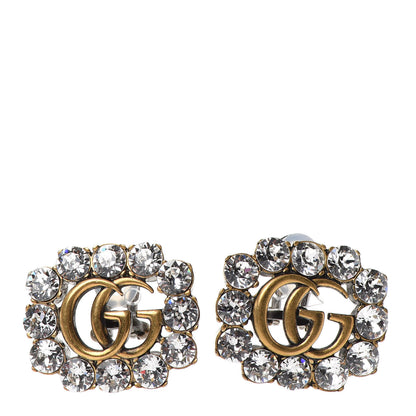 Gucci Metal Crystal Double G Clip On Earrings Aged Gold 1 of 4