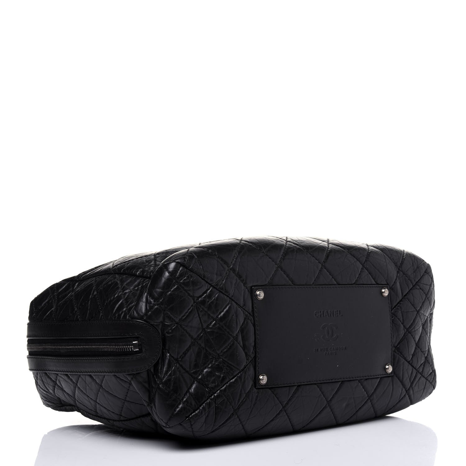 Chanel Aged Calfskin Quilted Large Secret Tag Bowling Bag Black 6 of 27