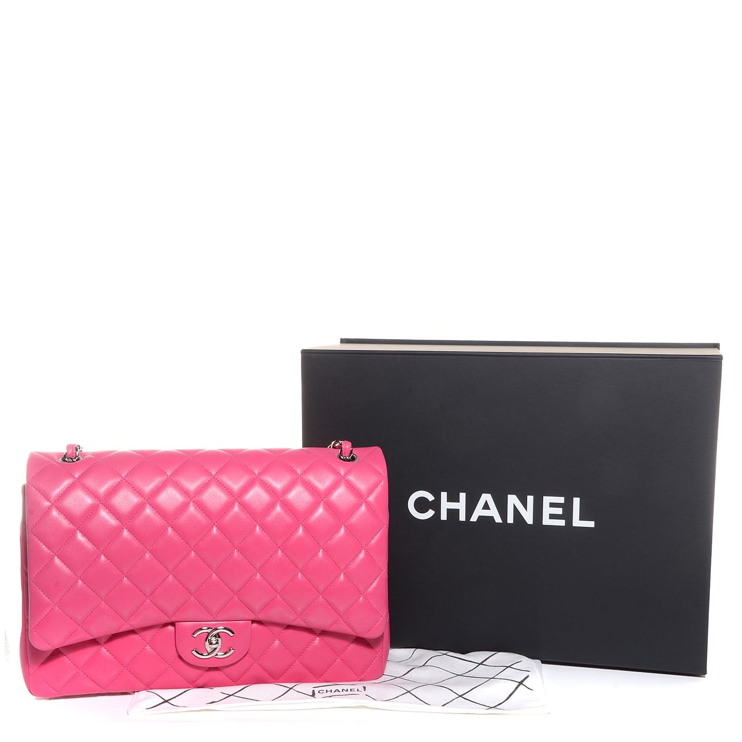 Lambskin Quilted Maxi Double Flap Dark Pink