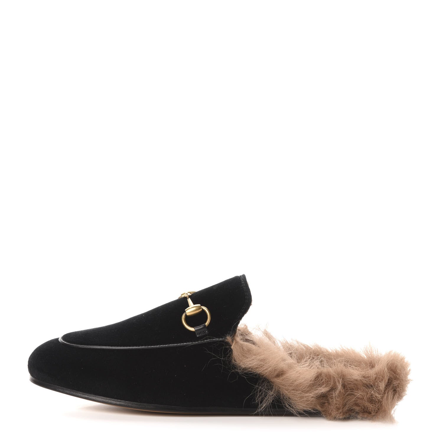 Gucci Velvet Fur Womens Princetown Slippers 35.5 Black 1 of 8