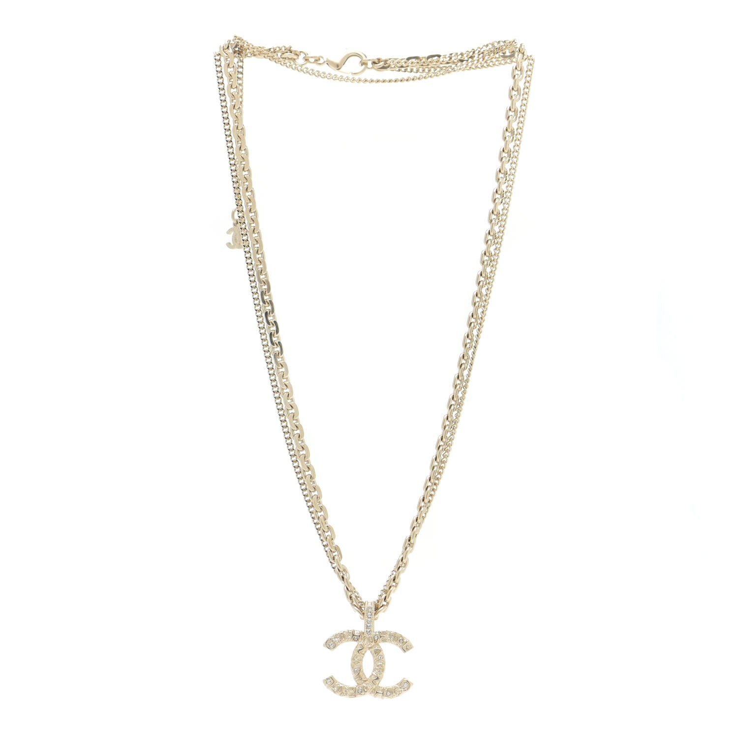 Chanel Crystal CC Multi Strand Chain Necklace Gold 3 of 6