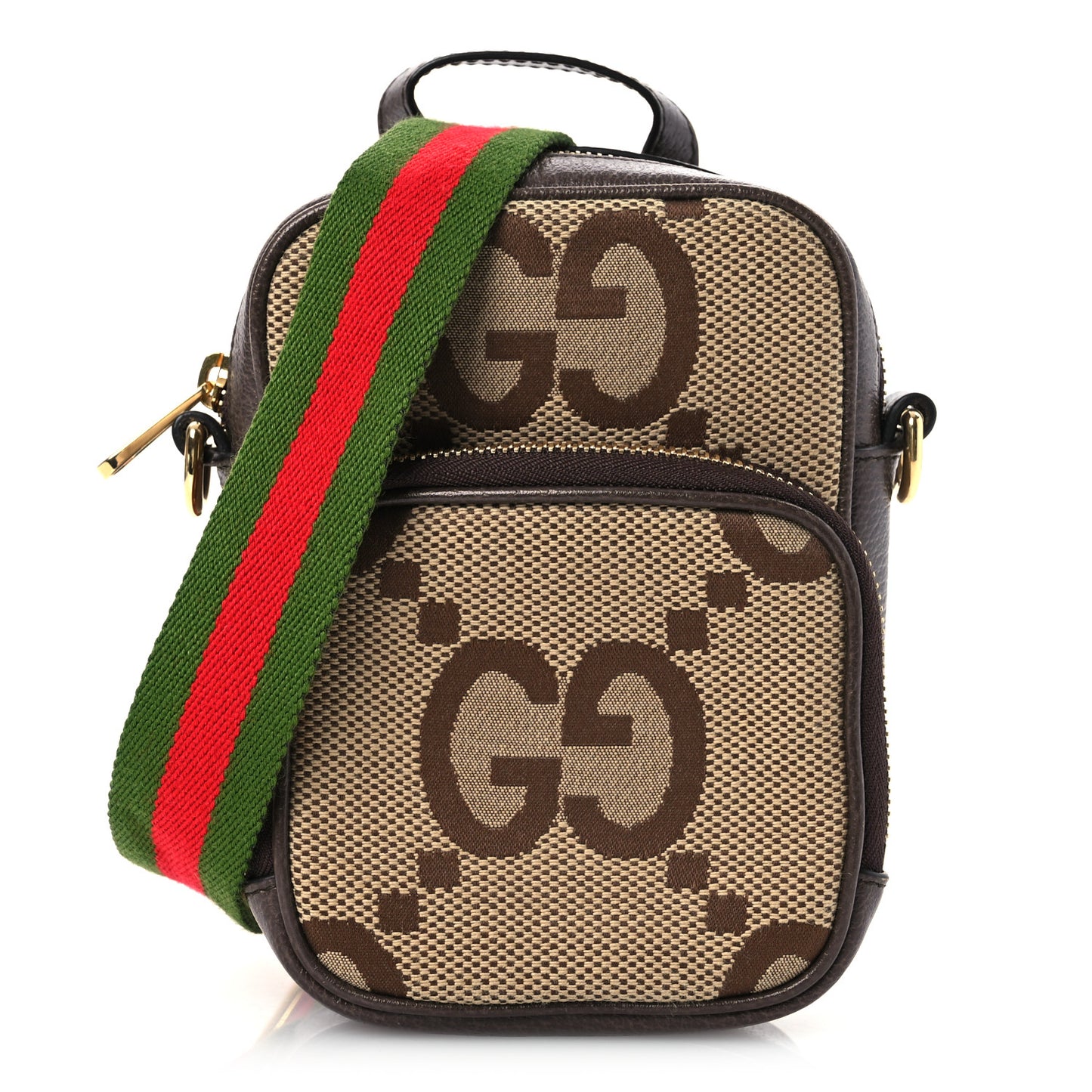 Monogram Jumbo GG Textured Dollar Calfskin Web Shoulder Bag Camel Ebony New Acero