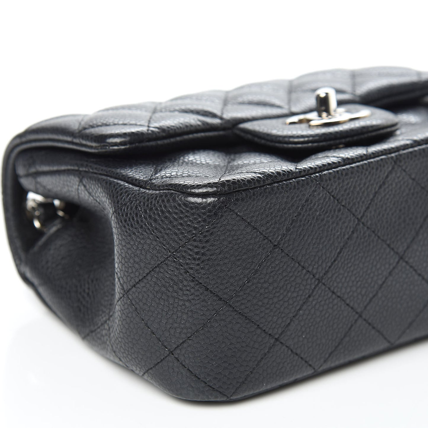 Pearly Caviar Quilted Mini Square Flap Black