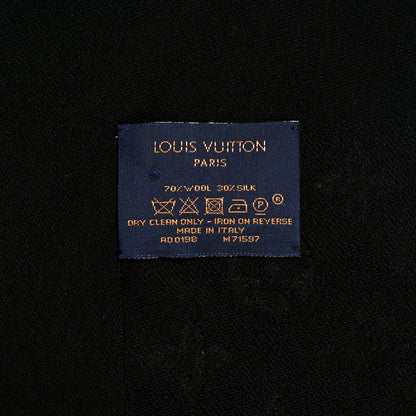 Louis Vuitton Wool Silk Allover Monogram Micro Stud More Monogram Shawl Black Silver 4 of 4
