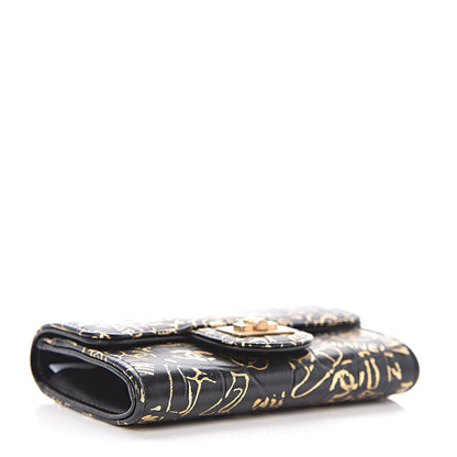 Chanel Calfskin Crocodile Embossed Graffiti Reissue Card Holder Wallet Black Gold 4 of 9