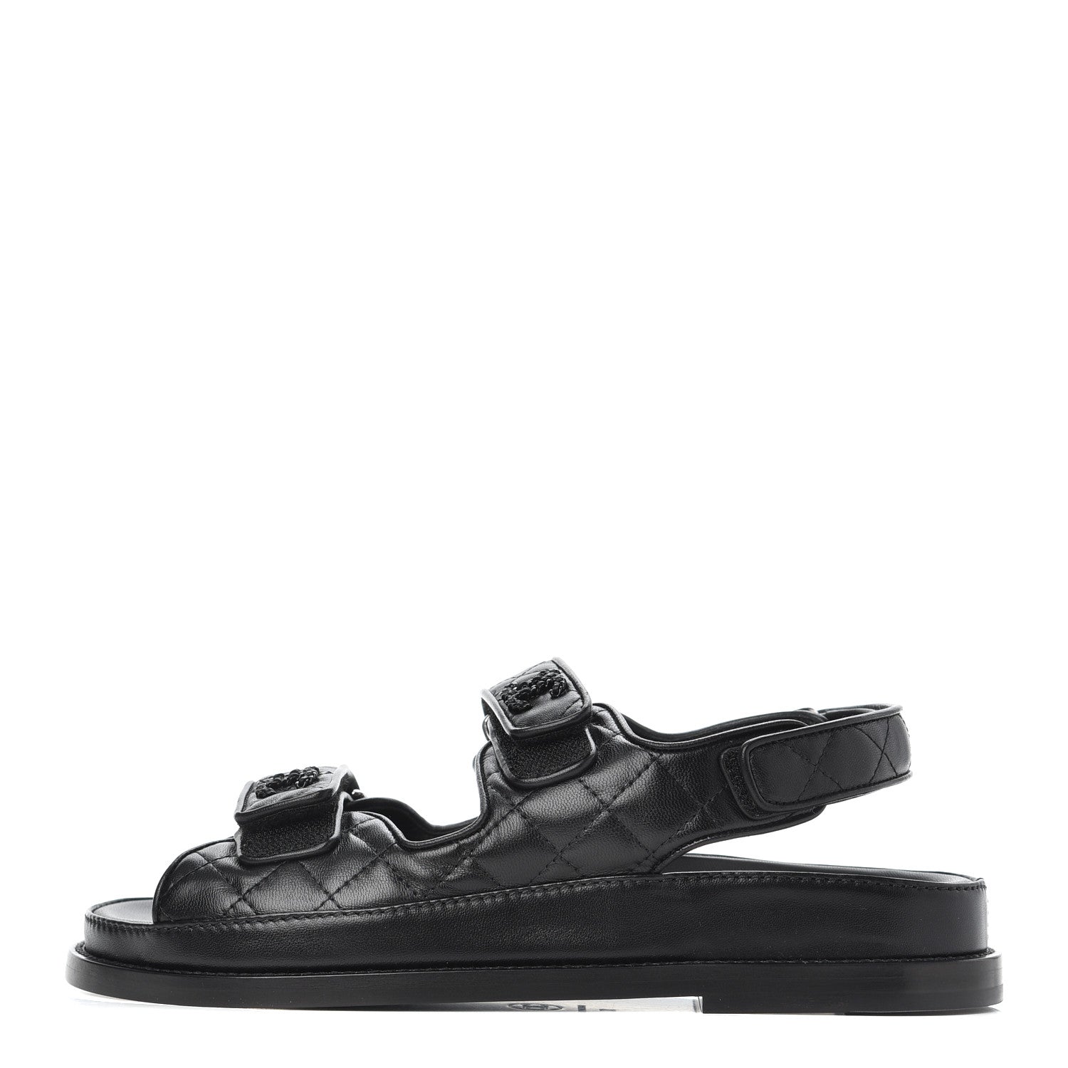 Chanel Lambskin Velcro Dad Sandals 37 Black 1 of 9