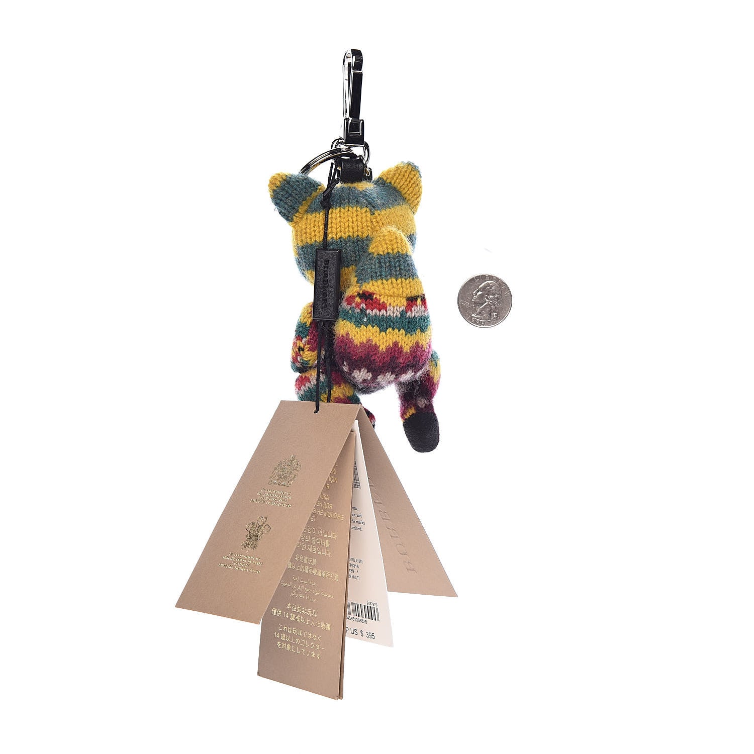 Burberry Cashmere Calfskin Studded Dave the Fox Bag Charm Green Multicolor 2 of 3