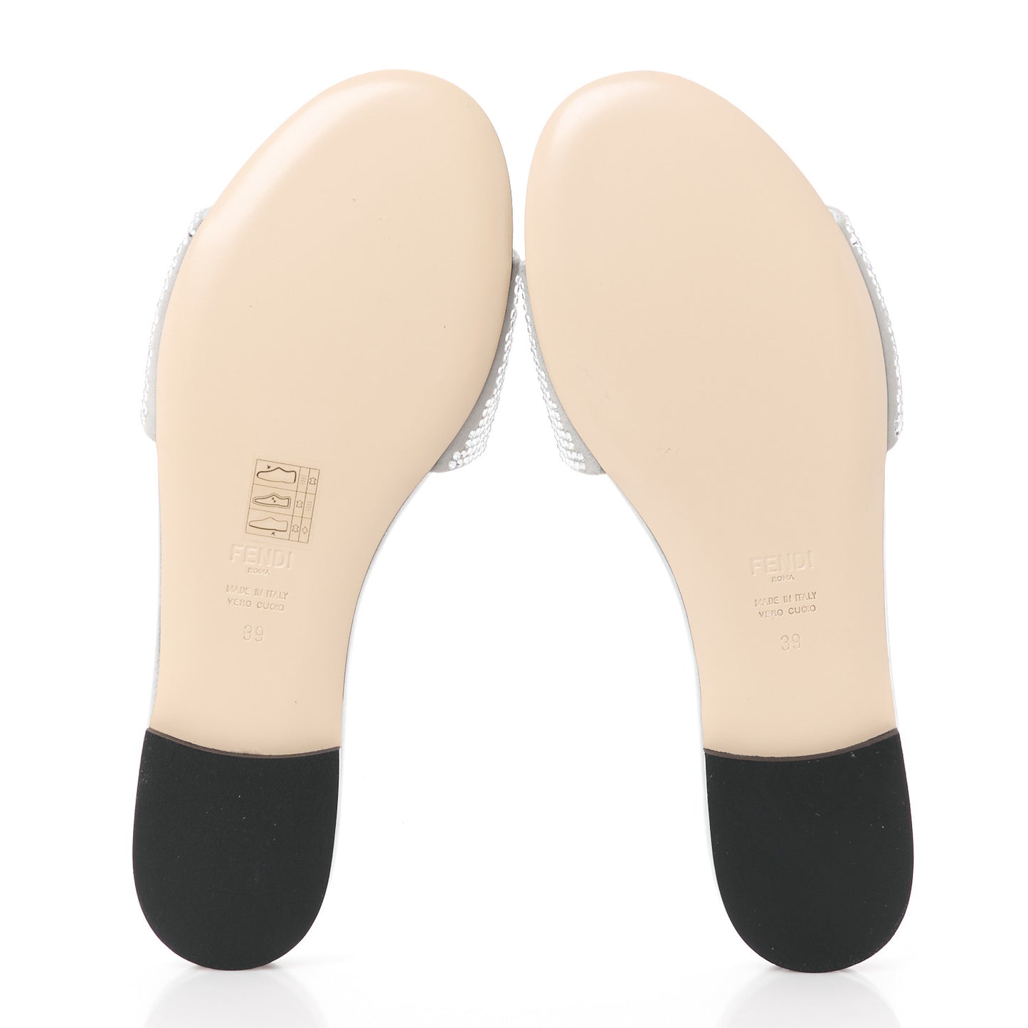Laminated Goatskin Baguette Crystal Embroidered Signature Flat Slide Sandals 39 Silver
