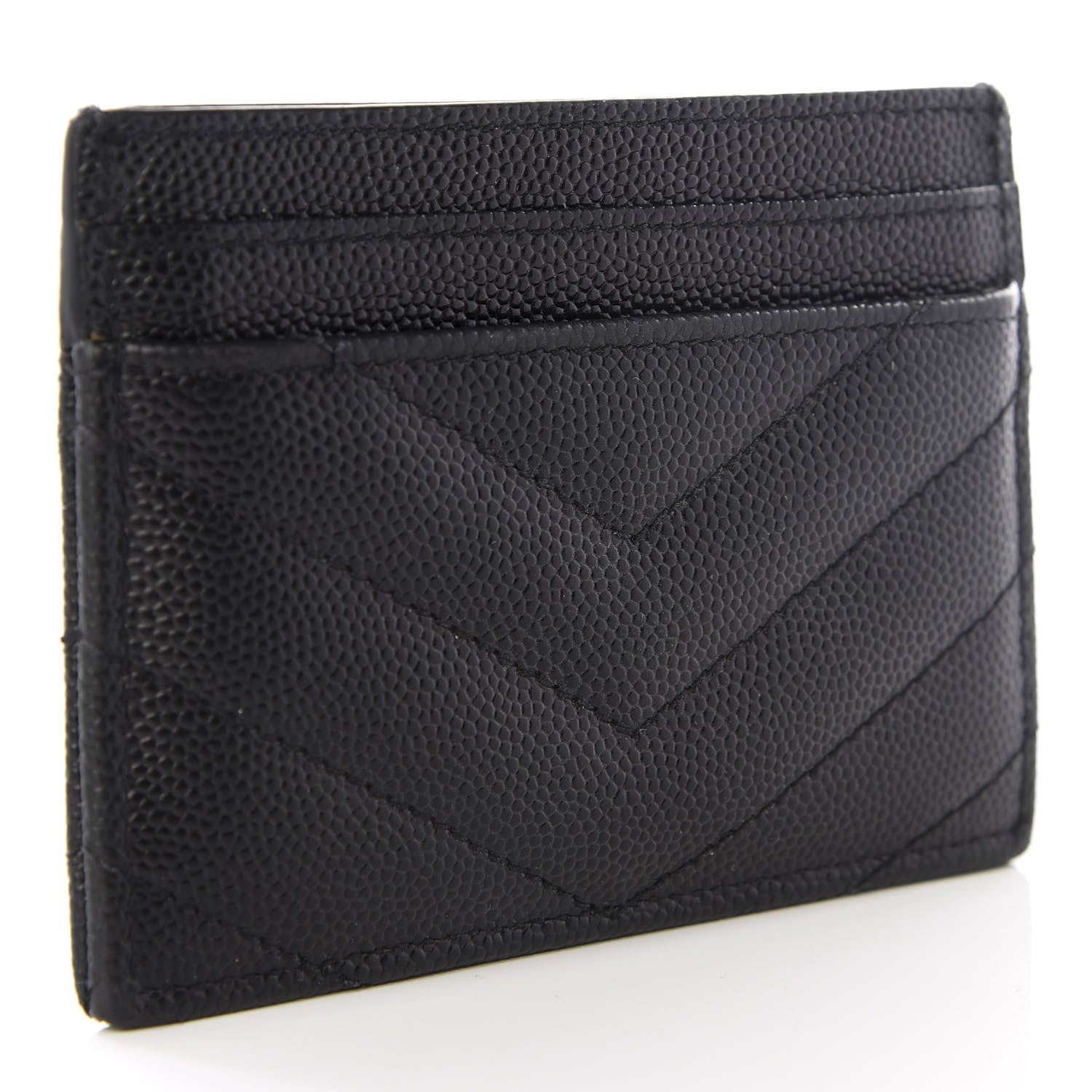 Saint Laurent Grain De Poudre Matelasse Chevron Monogram Credit Card Case Black 2 of 8