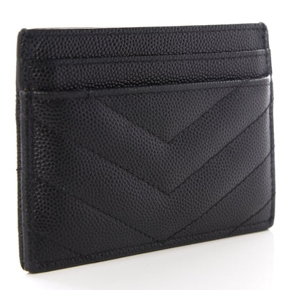 Saint Laurent Grain De Poudre Matelasse Chevron Monogram Credit Card Case Black 2 of 8
