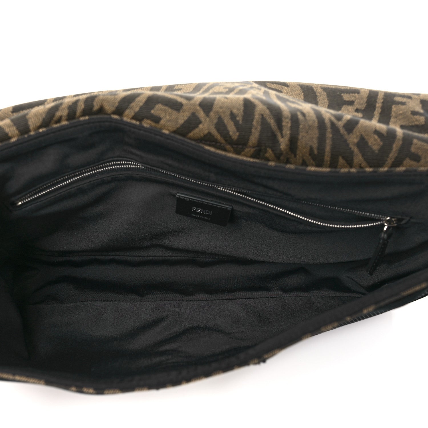 Fendi X SARAH COLEMAN Fabric Jacquard Vitello Grace FF Vertigo Woven Lanyard Large Baguette Tobacco Moro Black 5 of 11