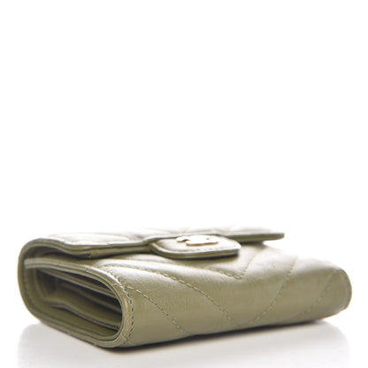 Chanel Calfskin Chevron Quilted Compact Flap Wallet Khaki 4 of 8