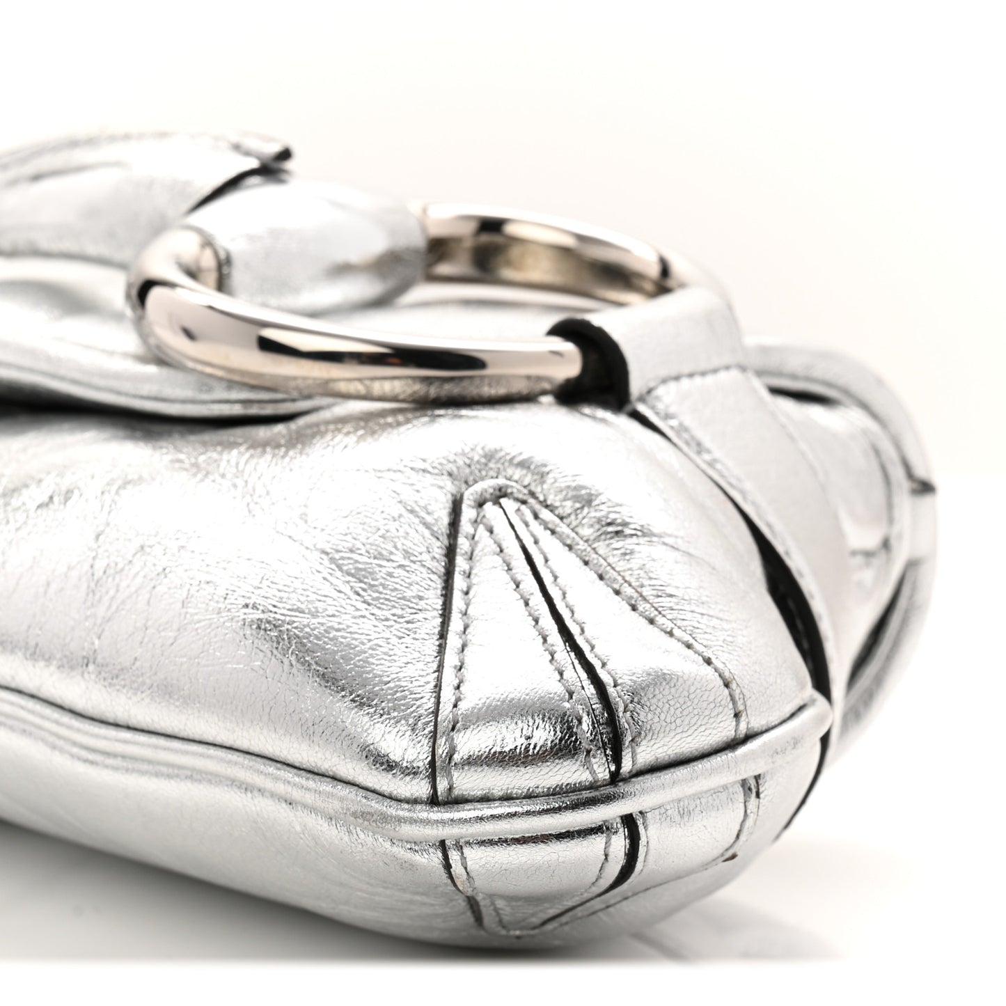 Metallic Nappa Vertical Matelasse Medium Maxi Horsebit Chain Shoulder Bag Silver