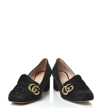 Gucci Kid Scamosciato GG Marmont Fringe 50mm Loafer Pumps 35.5 Black 6 of 14