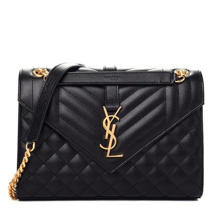 Saint Laurent Grain De Poudre Textured Mixed Matelasse Triquilt Medium Monogram Satchel Black 1 of 10