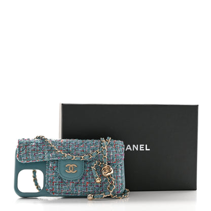 Chanel Tweed Quilted iPhone XII Pro Case With Chain Turquoise Purple White Red 10 of 10
