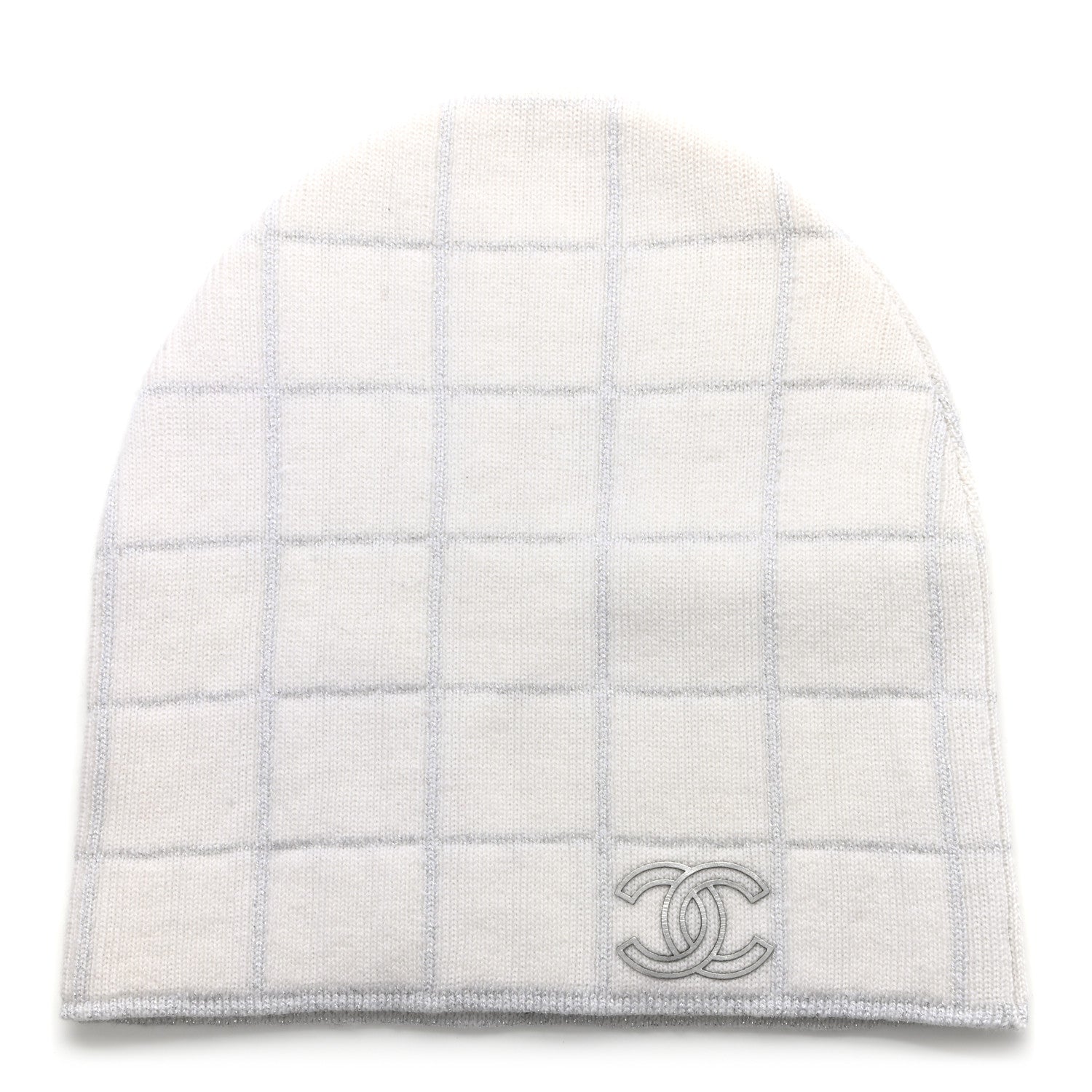 Chanel Wool Blend CC Beanie Hat White Silver 1 of 5
