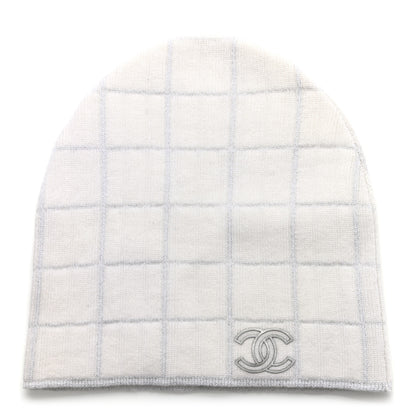 Chanel Wool Blend CC Beanie Hat White Silver 1 of 5