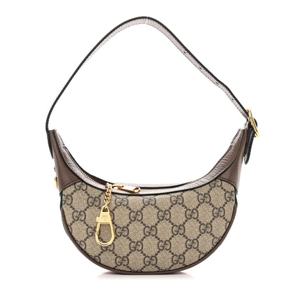 Gucci GG Supreme Monogram Textured Calfskin Web Mini Ophidia Half Moon Hobo Beige Ebony New Acero 1 of 10