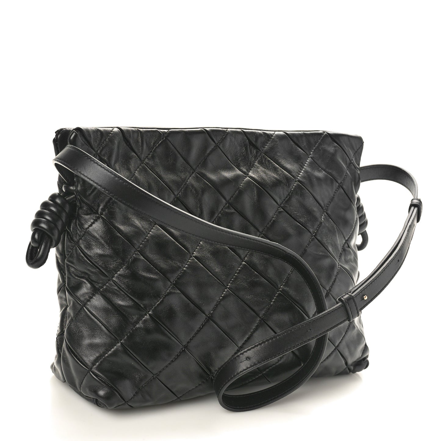 Nappa Pleated Small Flamenco Knot Bag Black