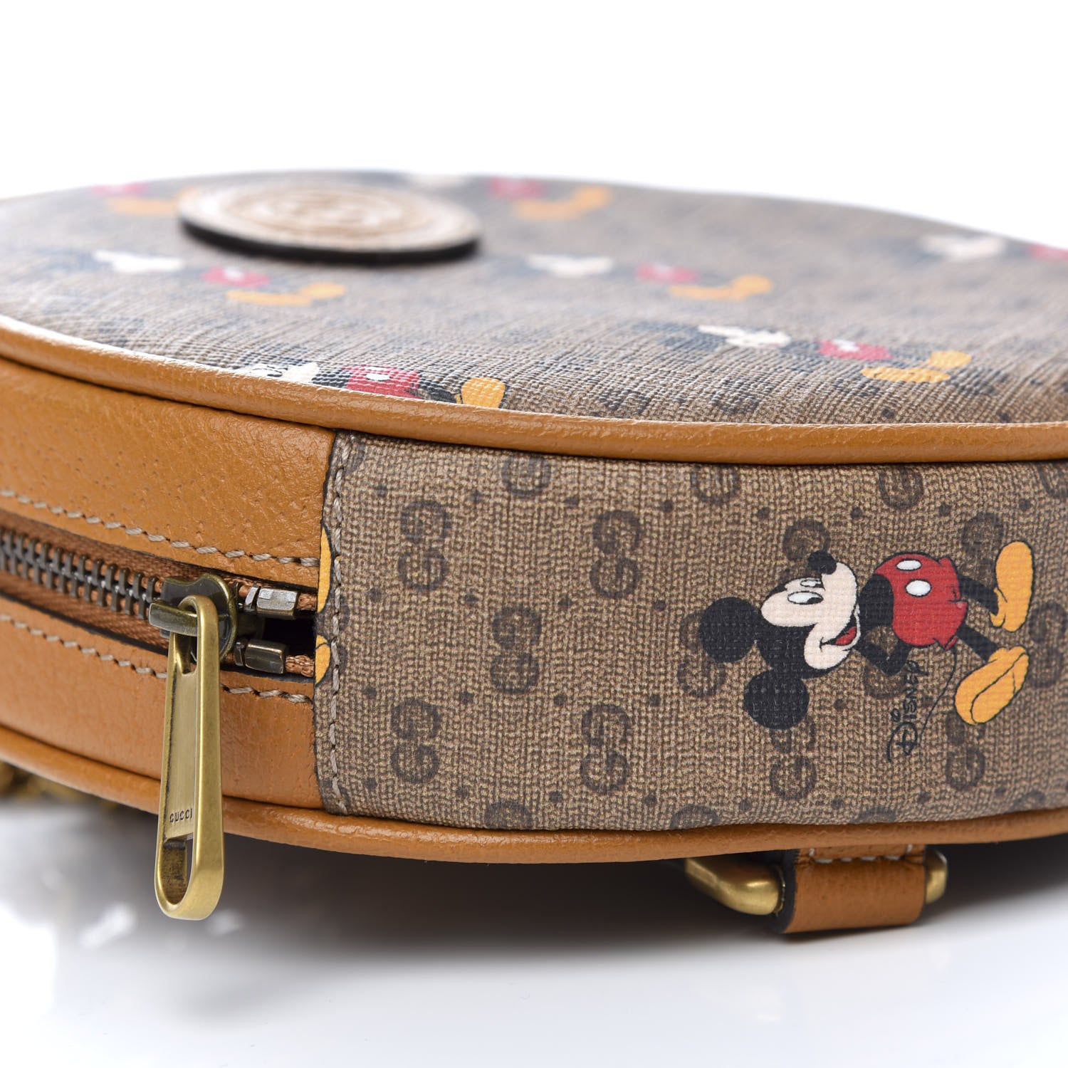 Gucci X DISNEY Mini Vintage GG Supreme Monogram Mickey Mouse Round Backpack Beige Vintage Sun Oil 7 of 9