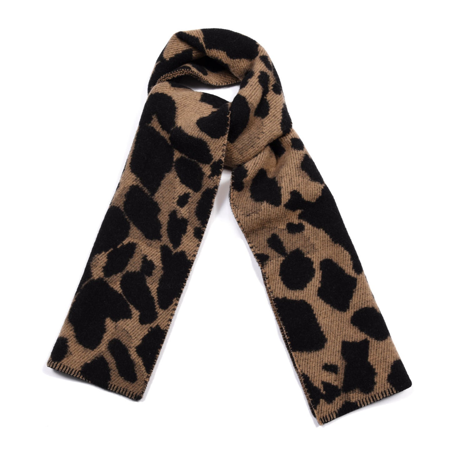 Wool Cashmere Animal Print Scarf Beige Black